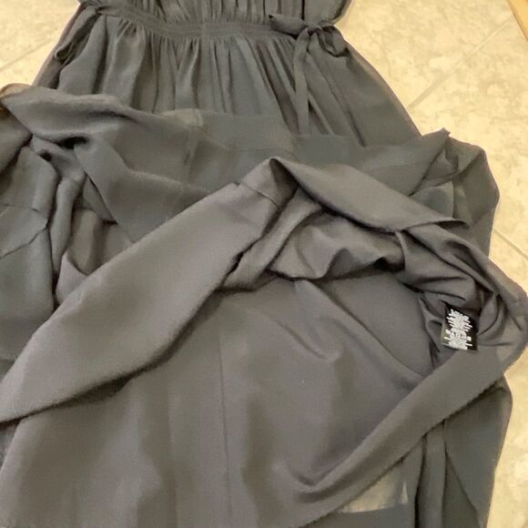 Anthropologie Draped LBD midi Dress women’s 4 Black Crepe V Neck /back cinch tie - Picture 13 of 15